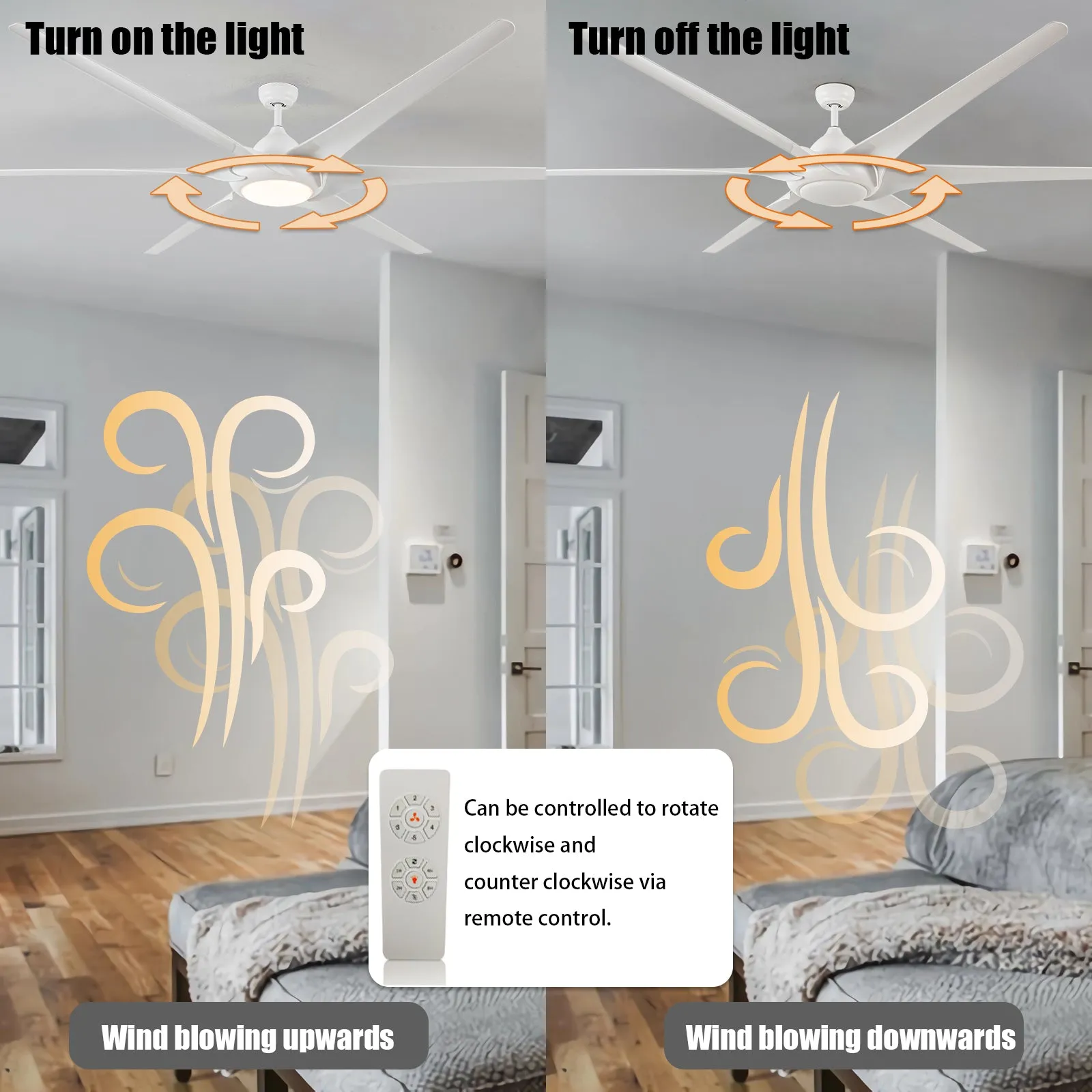 100" White Simple ABS Material 6-blade Ceiling Fan Light