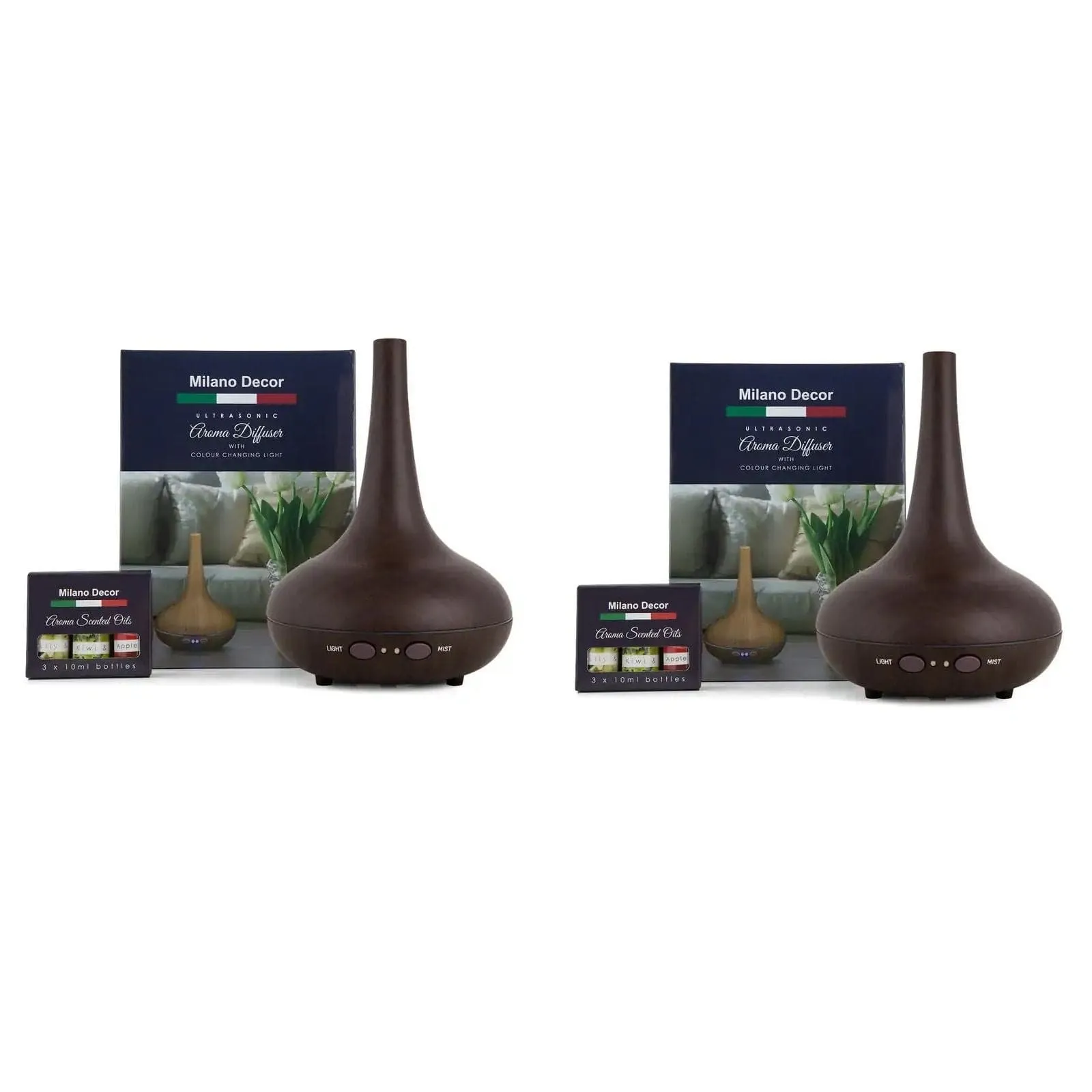 2 x Milano Decor Ultrasonic Aroma Diffusers Humidifier   6 Diffuser Oils Set