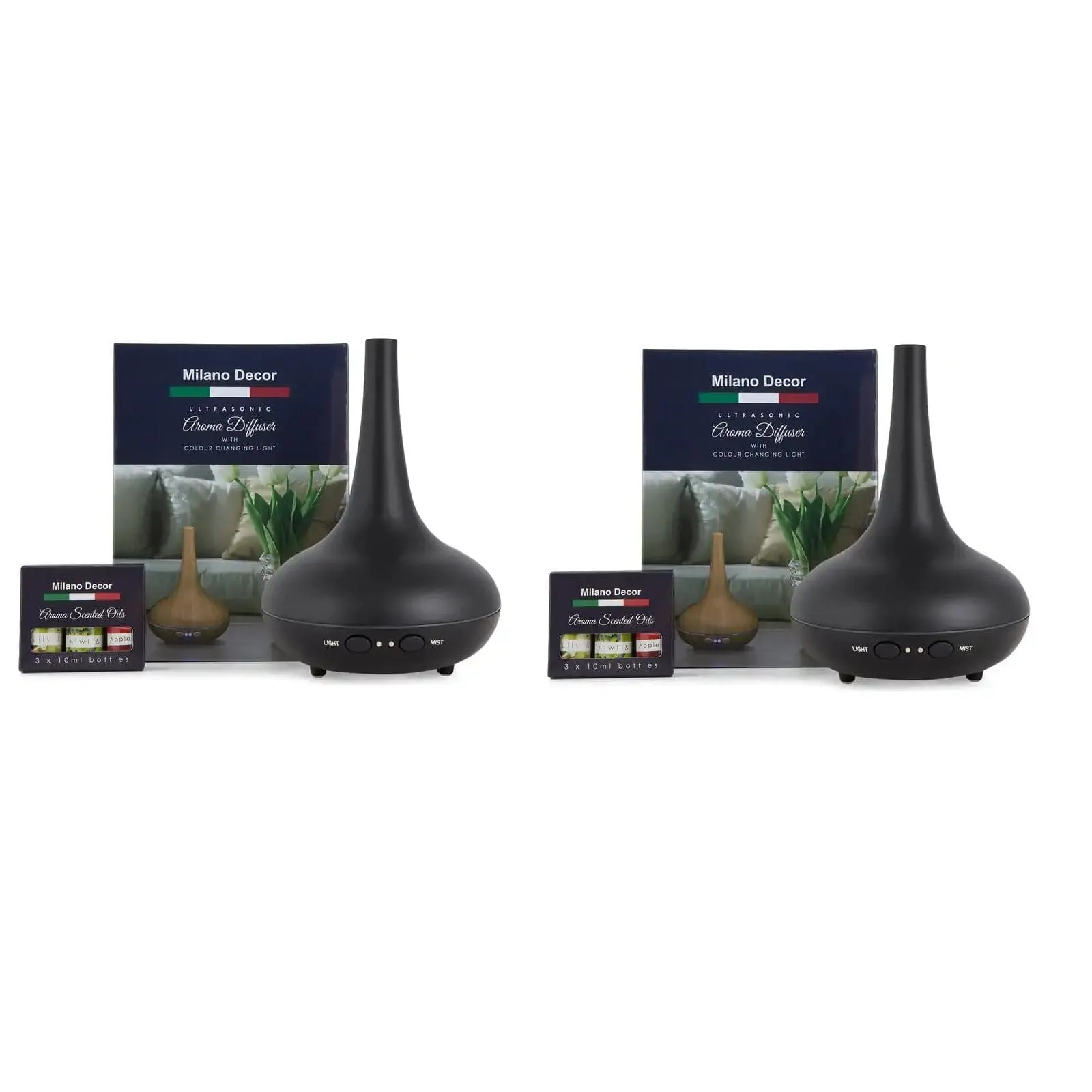 2 x Milano Decor Ultrasonic Aroma Diffusers Humidifier   6 Diffuser Oils Set