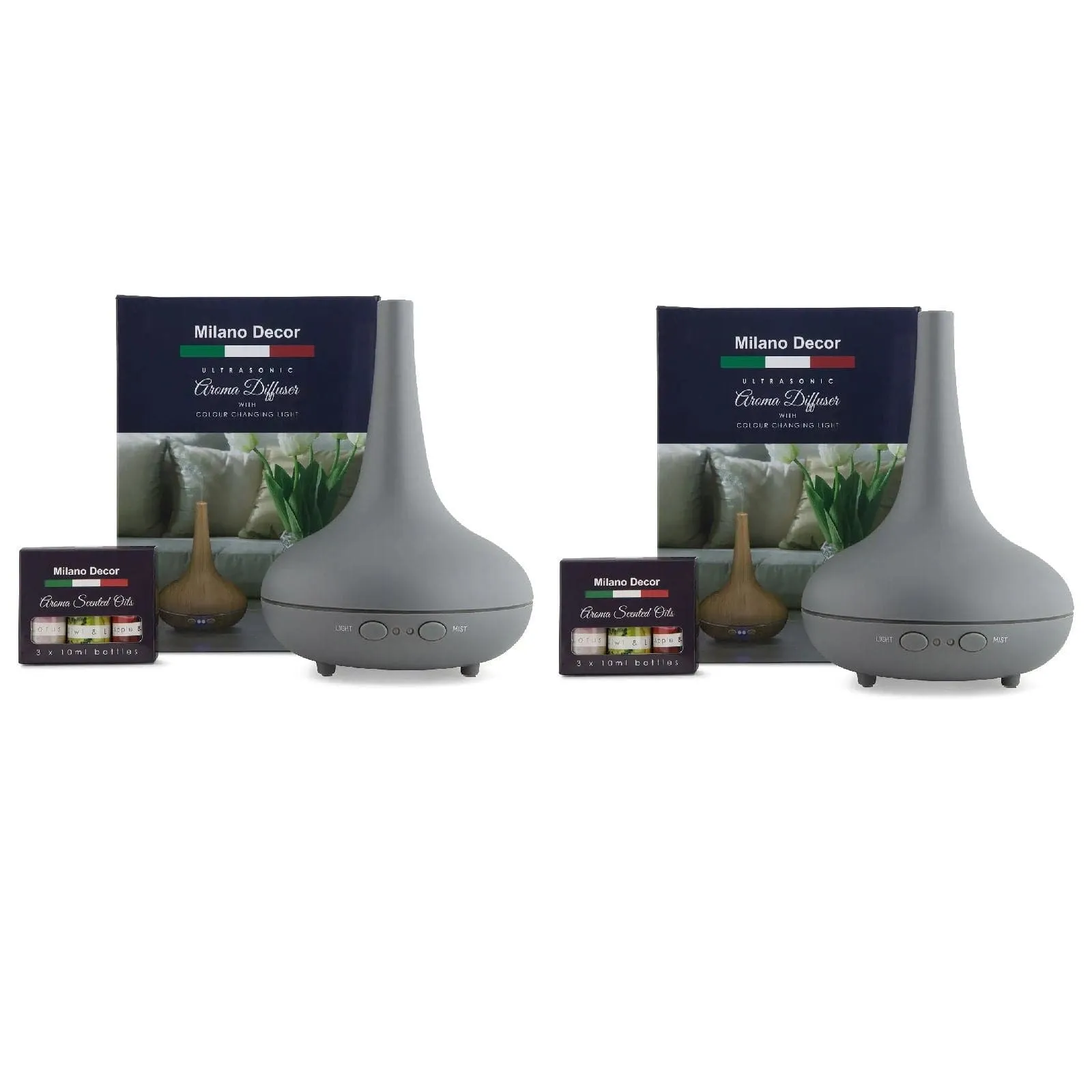 2 x Milano Decor Ultrasonic Aroma Diffusers Humidifier   6 Diffuser Oils Set