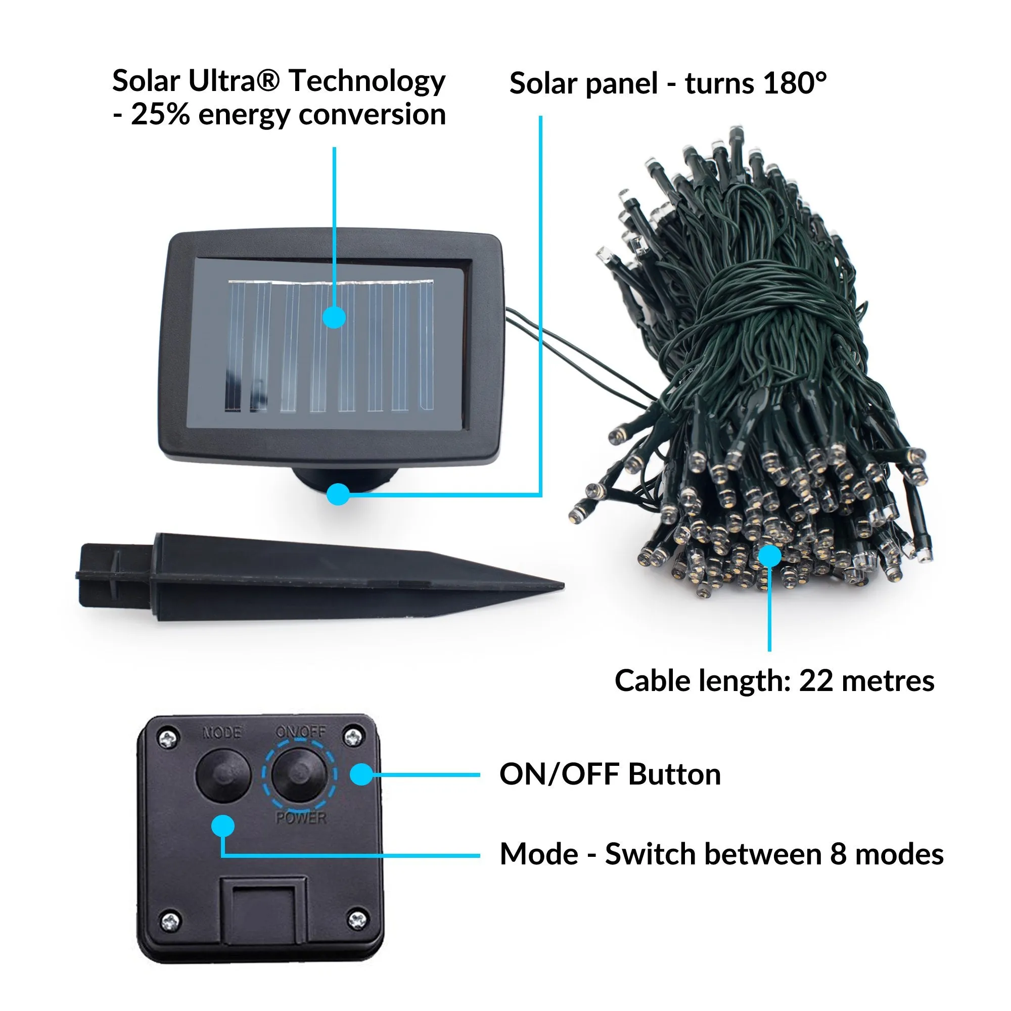 200 Multi-Colour LED Solar Fairy Lights