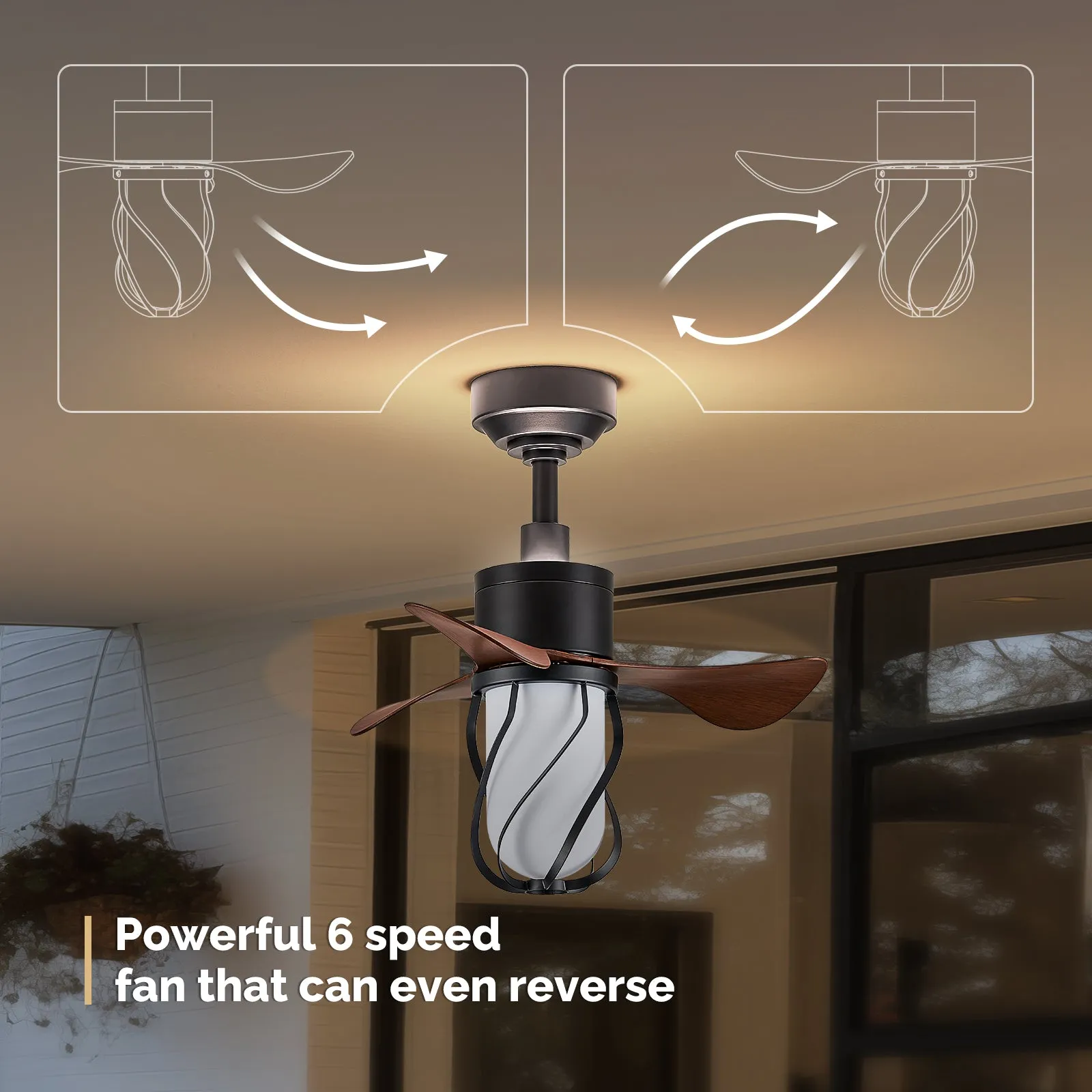 22" Orison Farmhouse Ceiling Fan with Remote and App Control for Bedroom Kitchen Patio