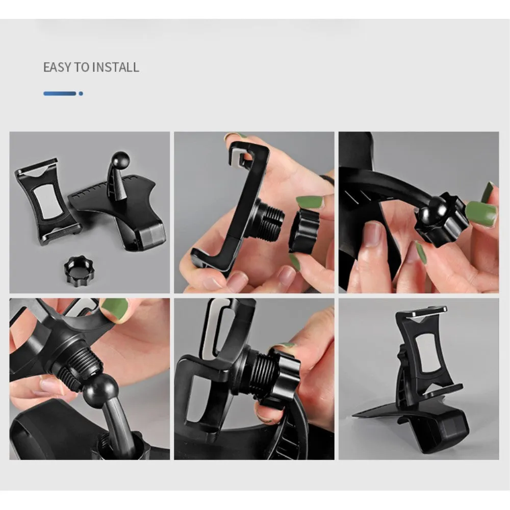 3 in 1 Car GPS Smartphone Holder: Dashboard / Visor Clamp   AC Grid Clip for FarEasTone Smart 509 - Black