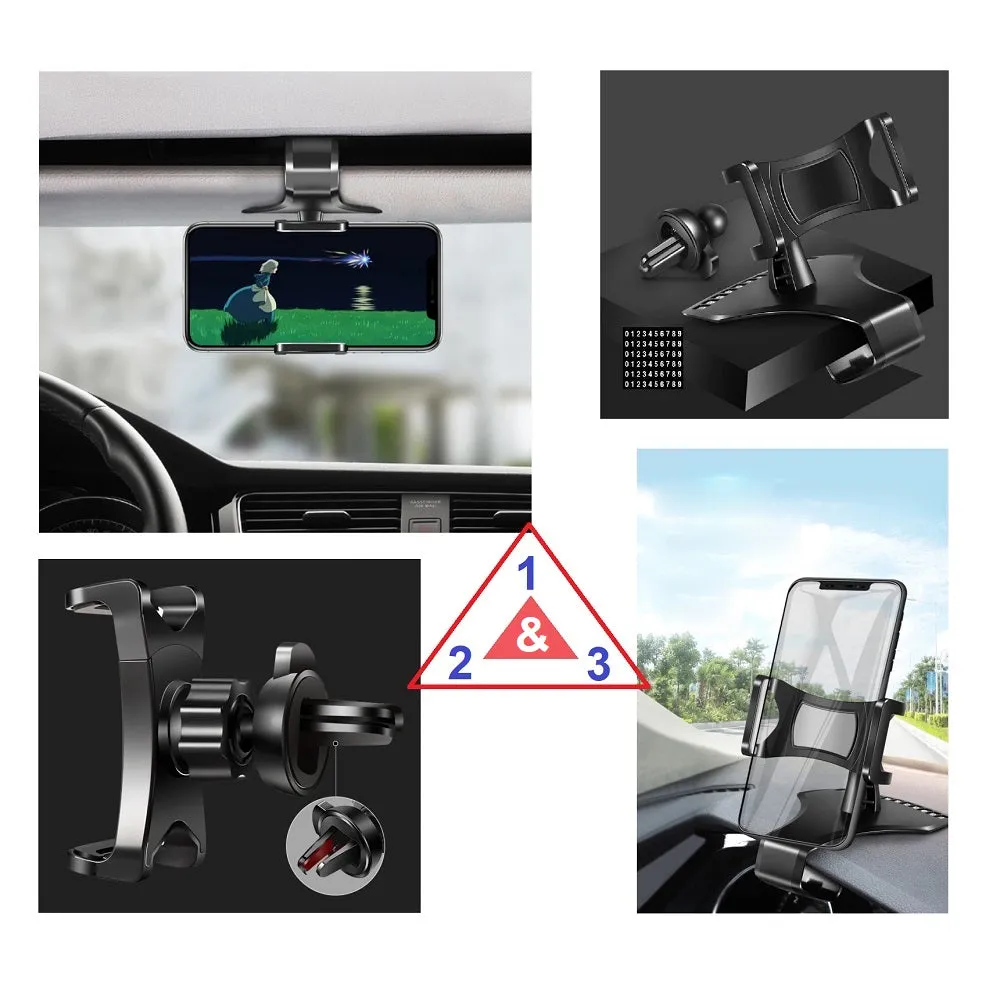 3 in 1 Car GPS Smartphone Holder: Dashboard / Visor Clamp   AC Grid Clip for myPhone C-Smart Pix - Black