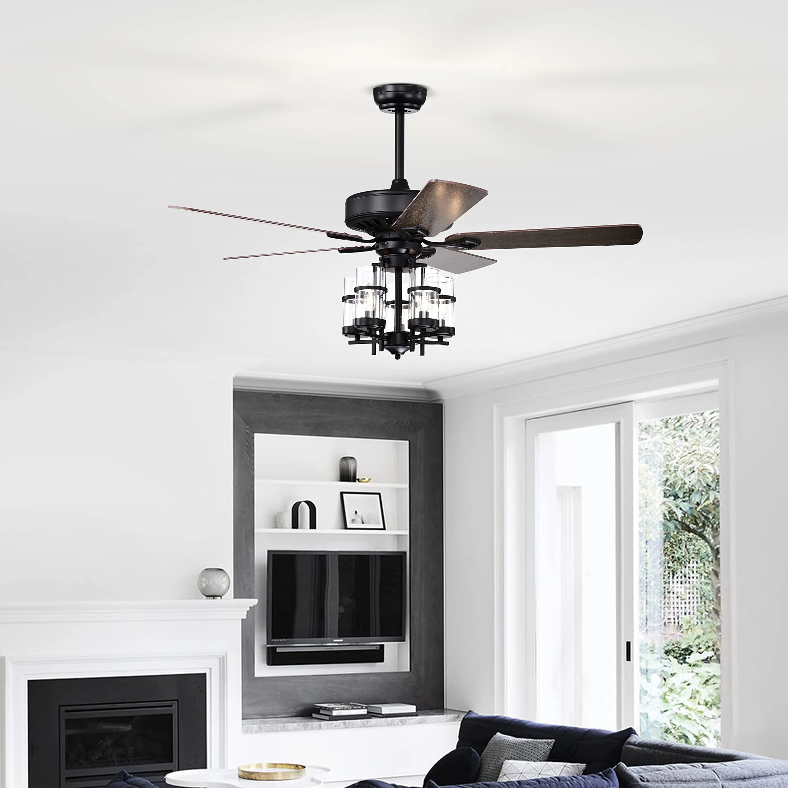 50-Inch Ceiling Fan Light, Classic Ceiling Fan Lamp with 5 Explosion-proof Glass Lampshades