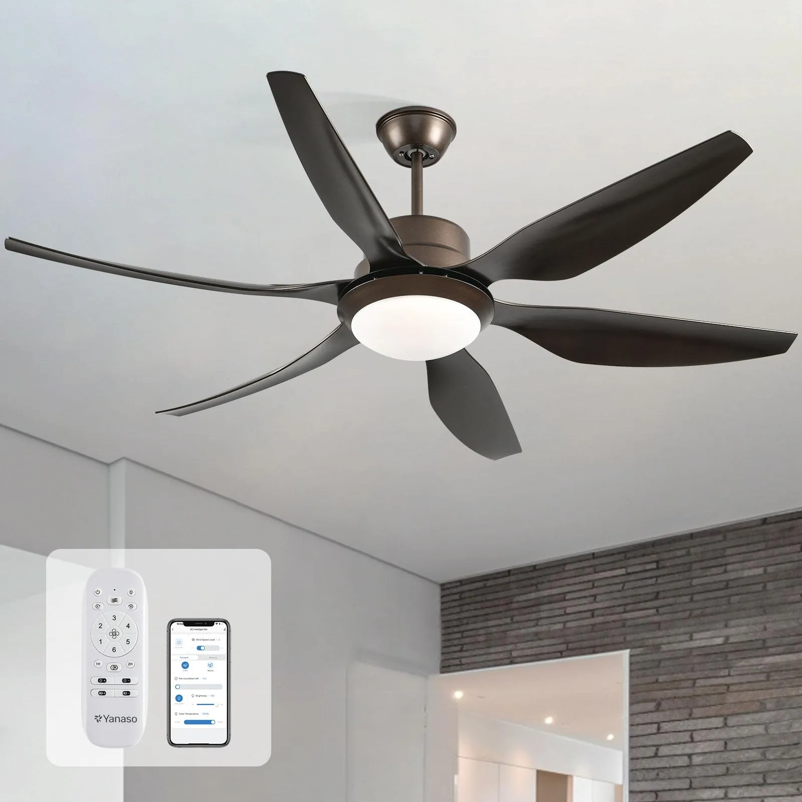 56" YANASO Large Ceiling Fan with Light and Remote - Indoor/Outdoor