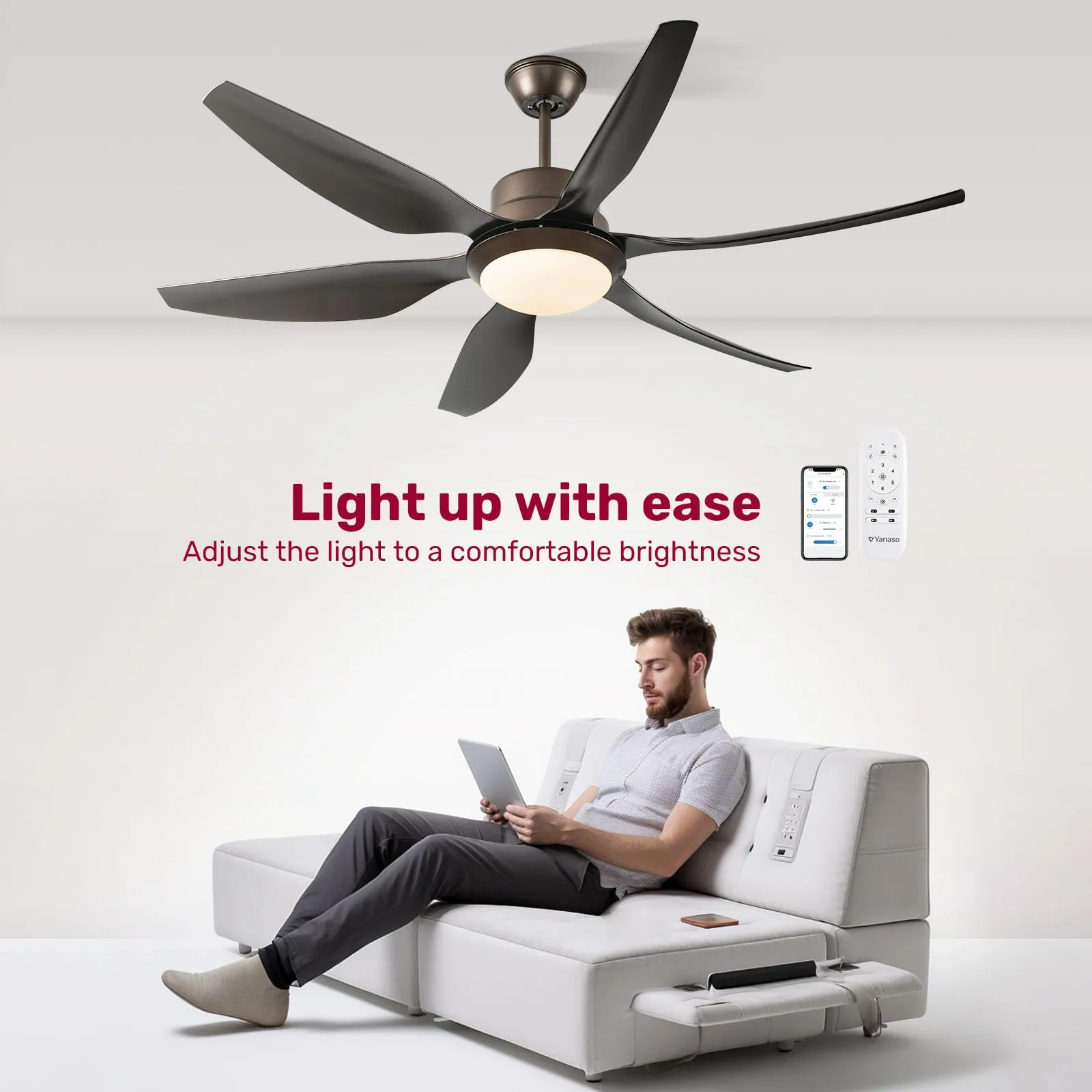 56" YANASO Large Ceiling Fan with Light and Remote - Indoor/Outdoor
