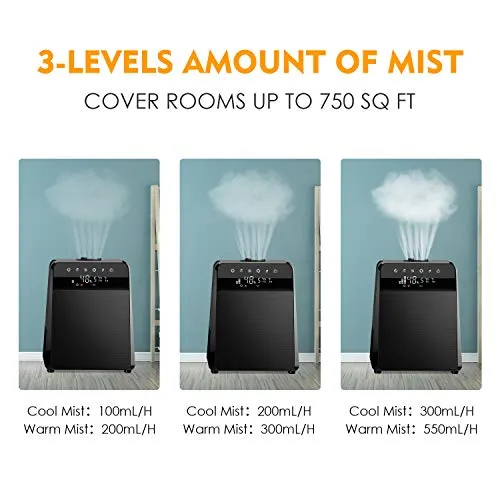 6L Warm and Cool Mist Humidifiers Large Room Baby Bedroom, Customized Humidity Vaporizer Quiet Air Humidifier with LED Touch Display and Remote, Essential Oil for Wholehouse
