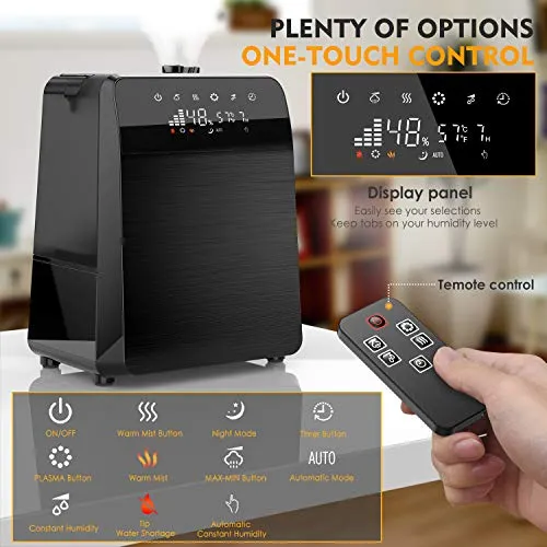 6L Warm and Cool Mist Humidifiers Large Room Baby Bedroom, Customized Humidity Vaporizer Quiet Air Humidifier with LED Touch Display and Remote, Essential Oil for Wholehouse