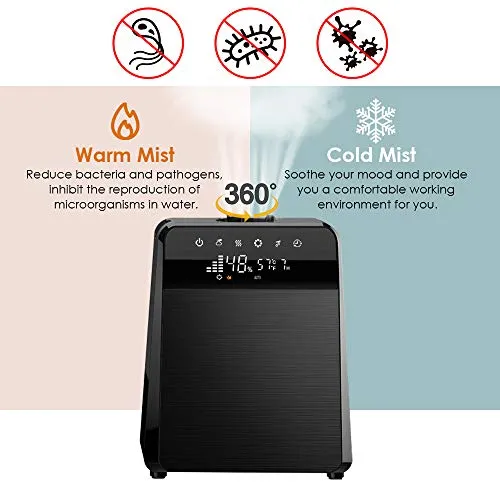 6L Warm and Cool Mist Humidifiers Large Room Baby Bedroom, Customized Humidity Vaporizer Quiet Air Humidifier with LED Touch Display and Remote, Essential Oil for Wholehouse