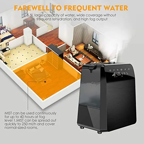 6L Warm and Cool Mist Humidifiers Large Room Baby Bedroom, Customized Humidity Vaporizer Quiet Air Humidifier with LED Touch Display and Remote, Essential Oil for Wholehouse