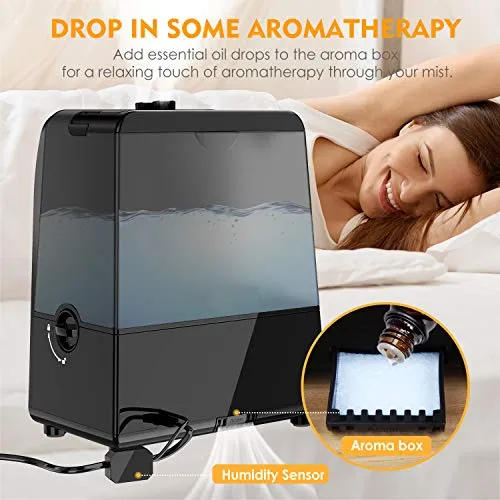 6L Warm and Cool Mist Humidifiers Large Room Baby Bedroom, Customized Humidity Vaporizer Quiet Air Humidifier with LED Touch Display and Remote, Essential Oil for Wholehouse
