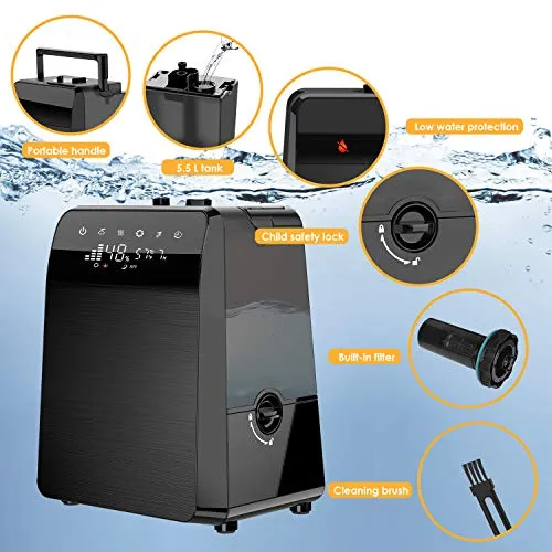 6L Warm and Cool Mist Humidifiers Large Room Baby Bedroom, Customized Humidity Vaporizer Quiet Air Humidifier with LED Touch Display and Remote, Essential Oil for Wholehouse