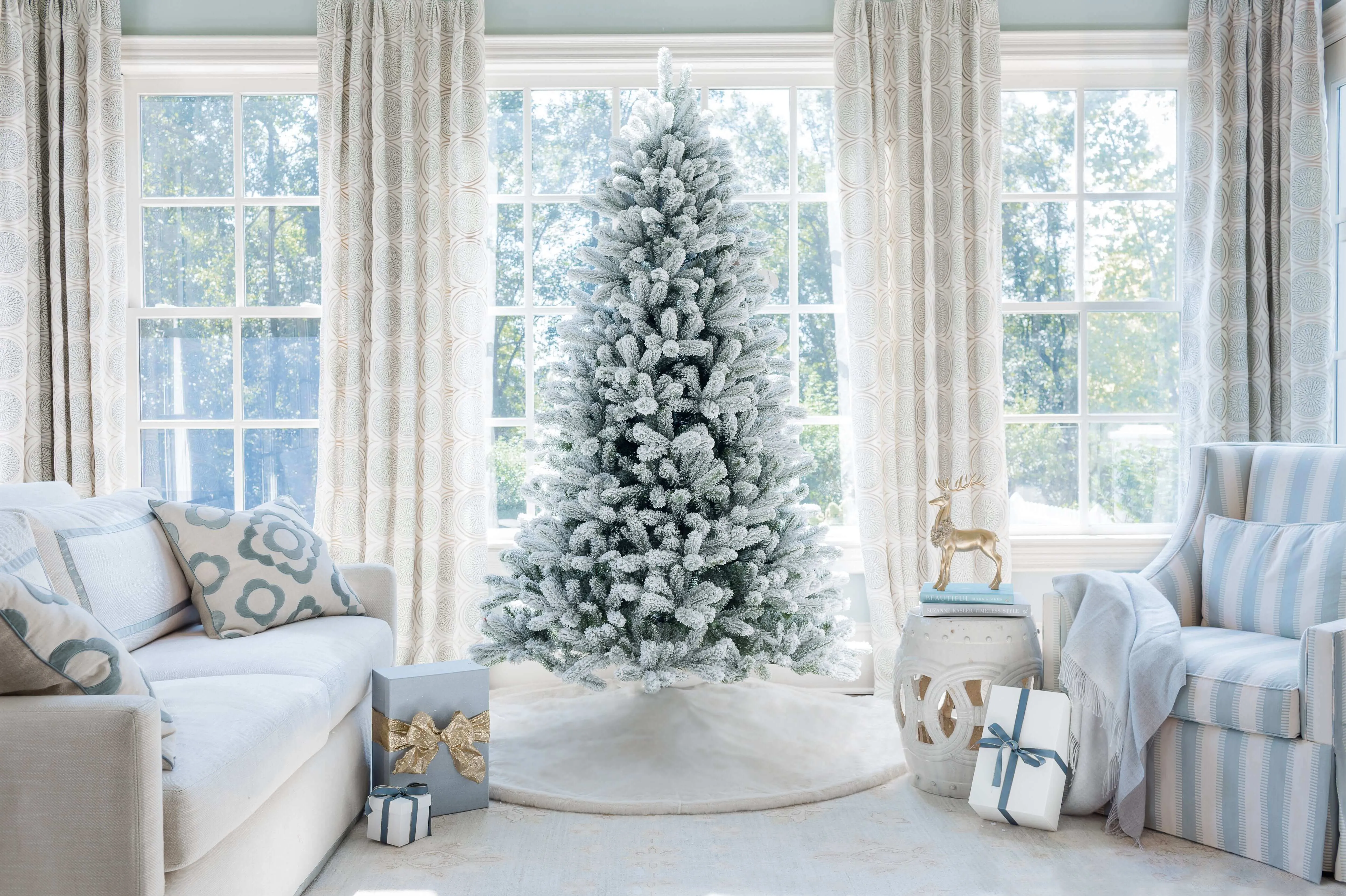 7.5' King Flock® Tree with Warm White LED Lights - FINAL SALE