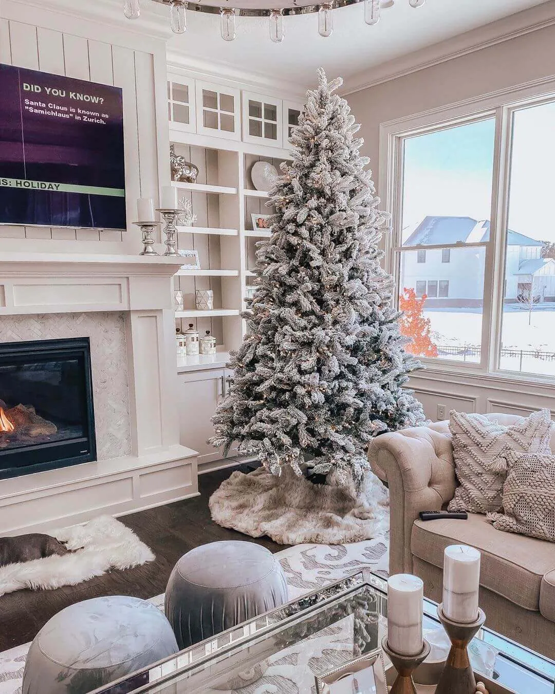 7.5' King Flock® Tree with Warm White LED Lights - OPEN BOX - FINAL SALE