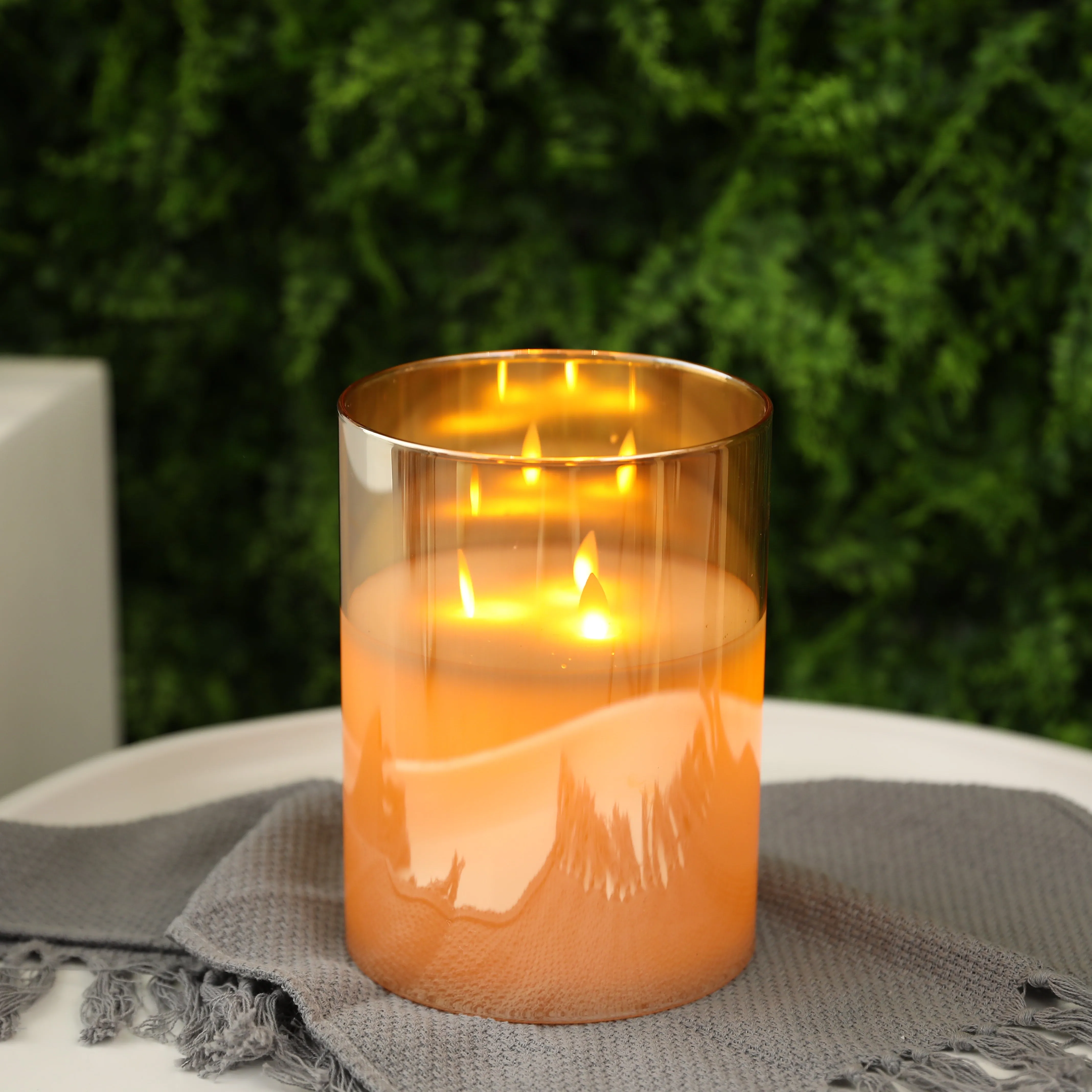 8''High 3-Wick Glass Battery Operated Flameless Candles Yellow