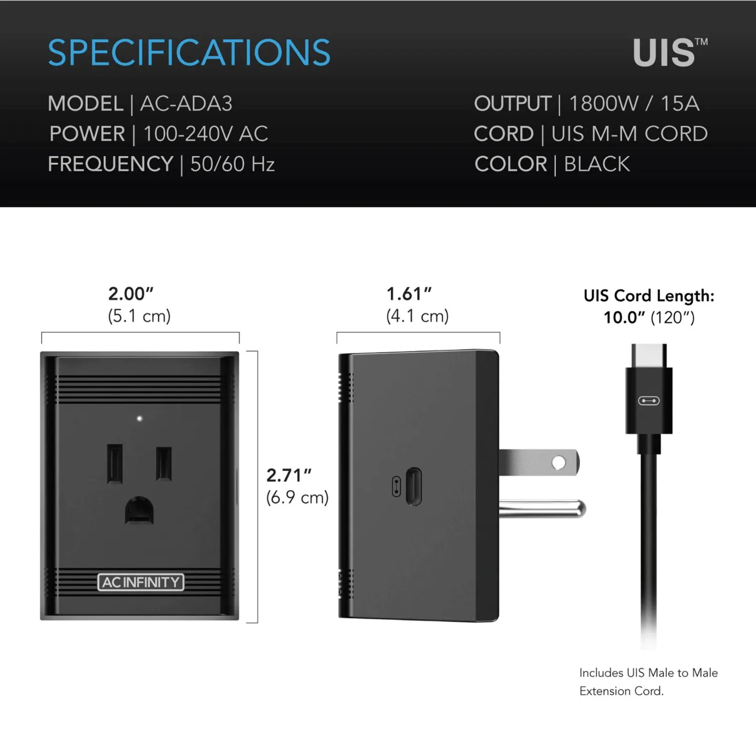 AC Infinity UIS Control Plug for Outlet-Powered Equipment