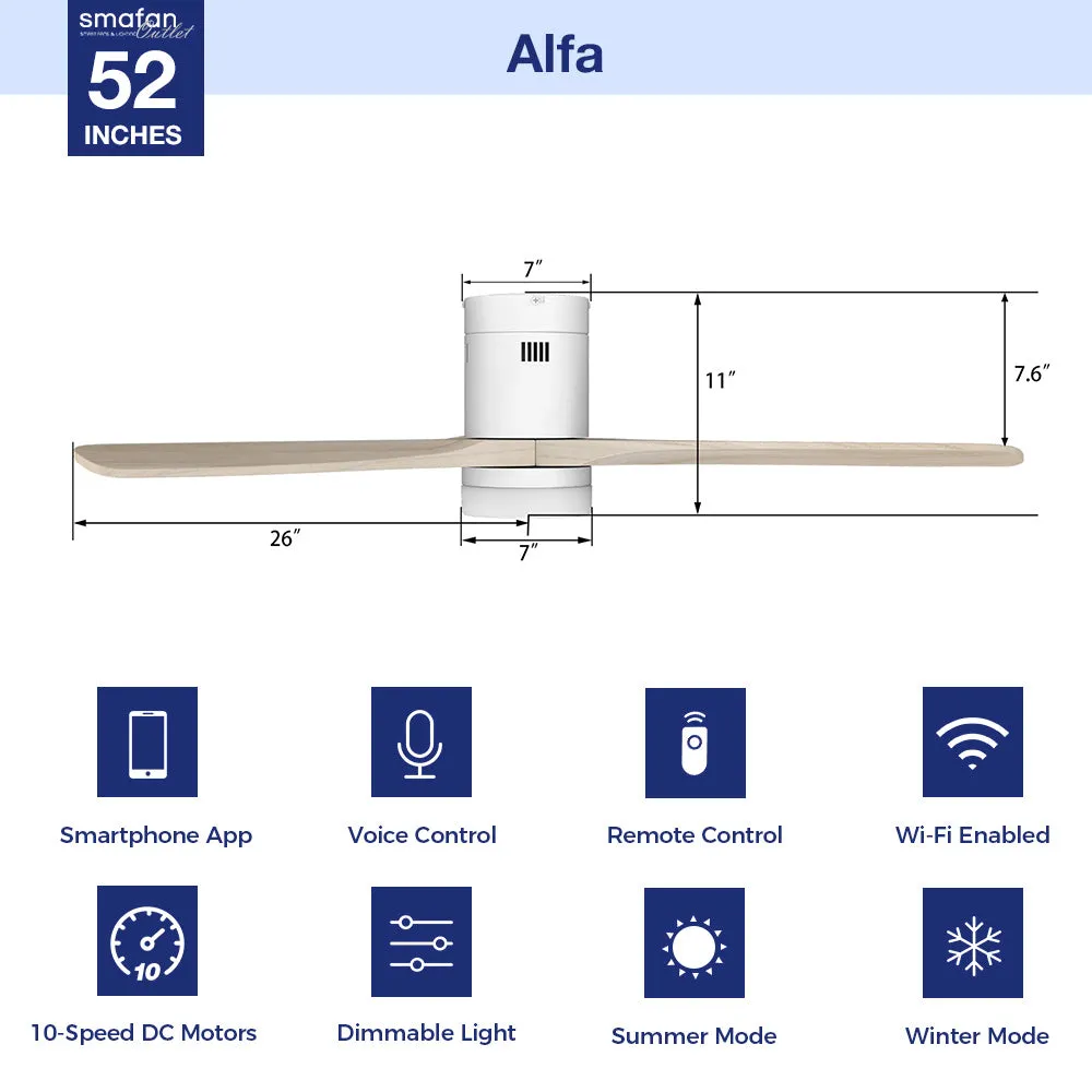 Alfa Smart Low Profile Fan with LED Light Remote Outdoor/Indoor 52"