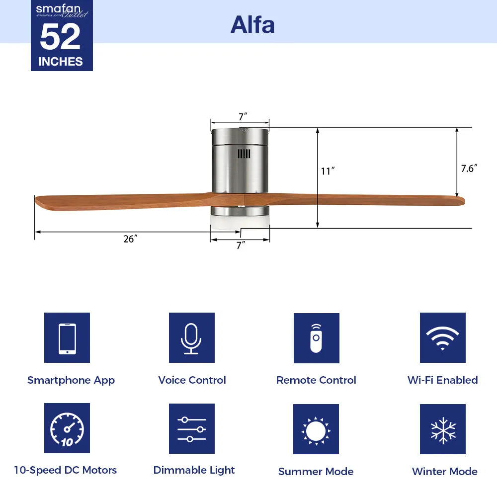 Alfa Smart Low Profile Fan with LED Light Remote Outdoor/Indoor 52"