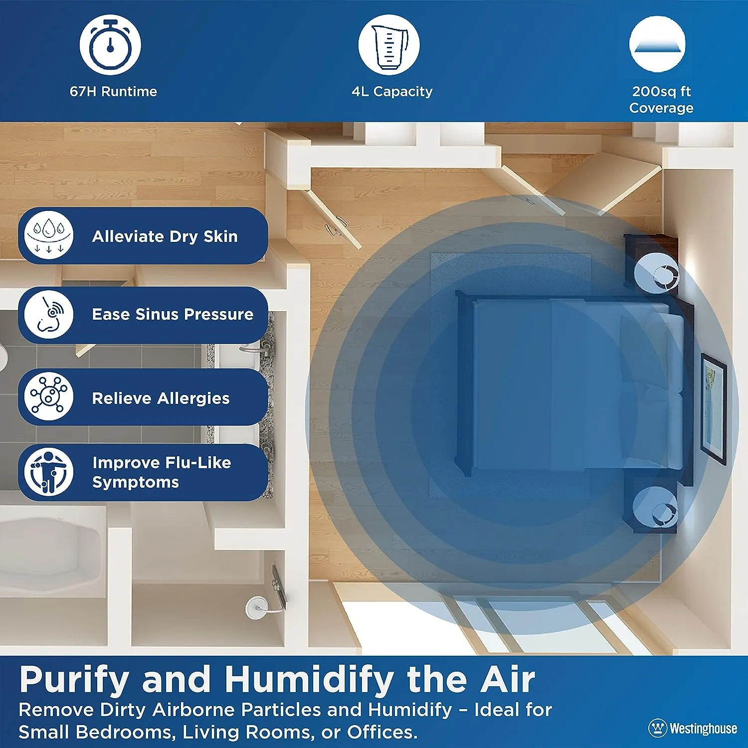 Antimicrobial Air Sterilization Humidifier, White