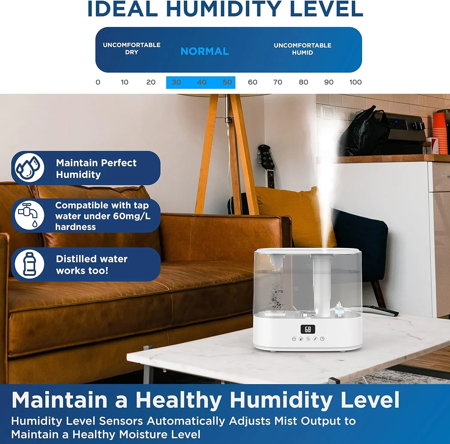Antimicrobial Air Sterilization Humidifier, White