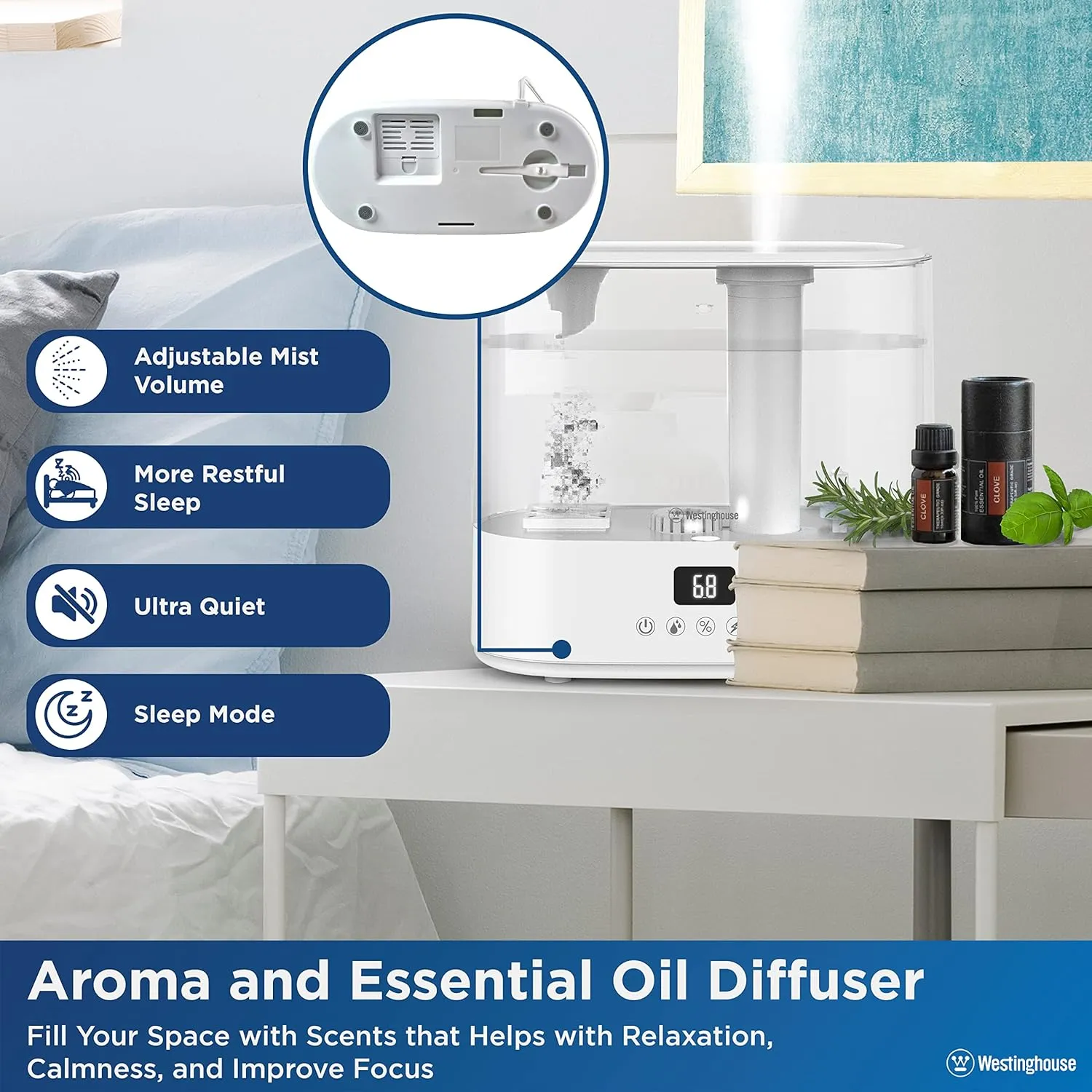 Antimicrobial Air Sterilization Humidifier, White