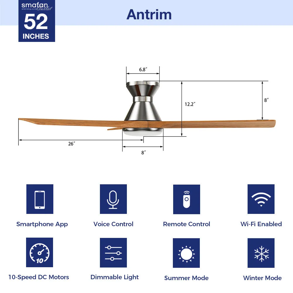 Antrim Flush Mount Smart Outdoor Fan with Led Light and Remote 52"