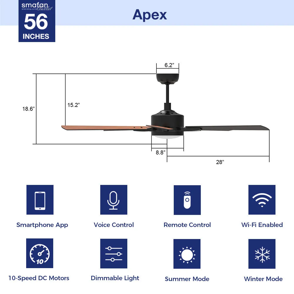 Apex Smart Ceiling Fan with LED Light and Remote Outdoor/Indoor 56"