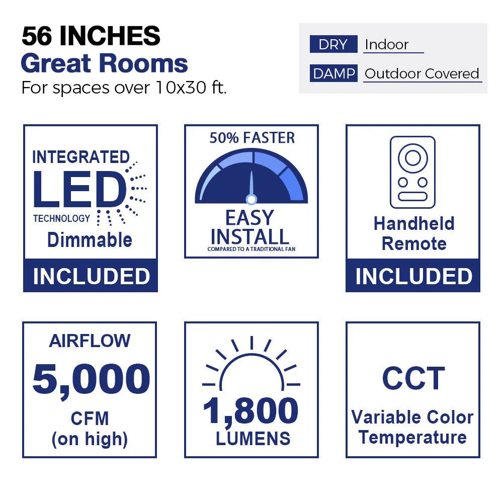 Apex Smart Ceiling Fan with LED Light and Remote Outdoor/Indoor 56"