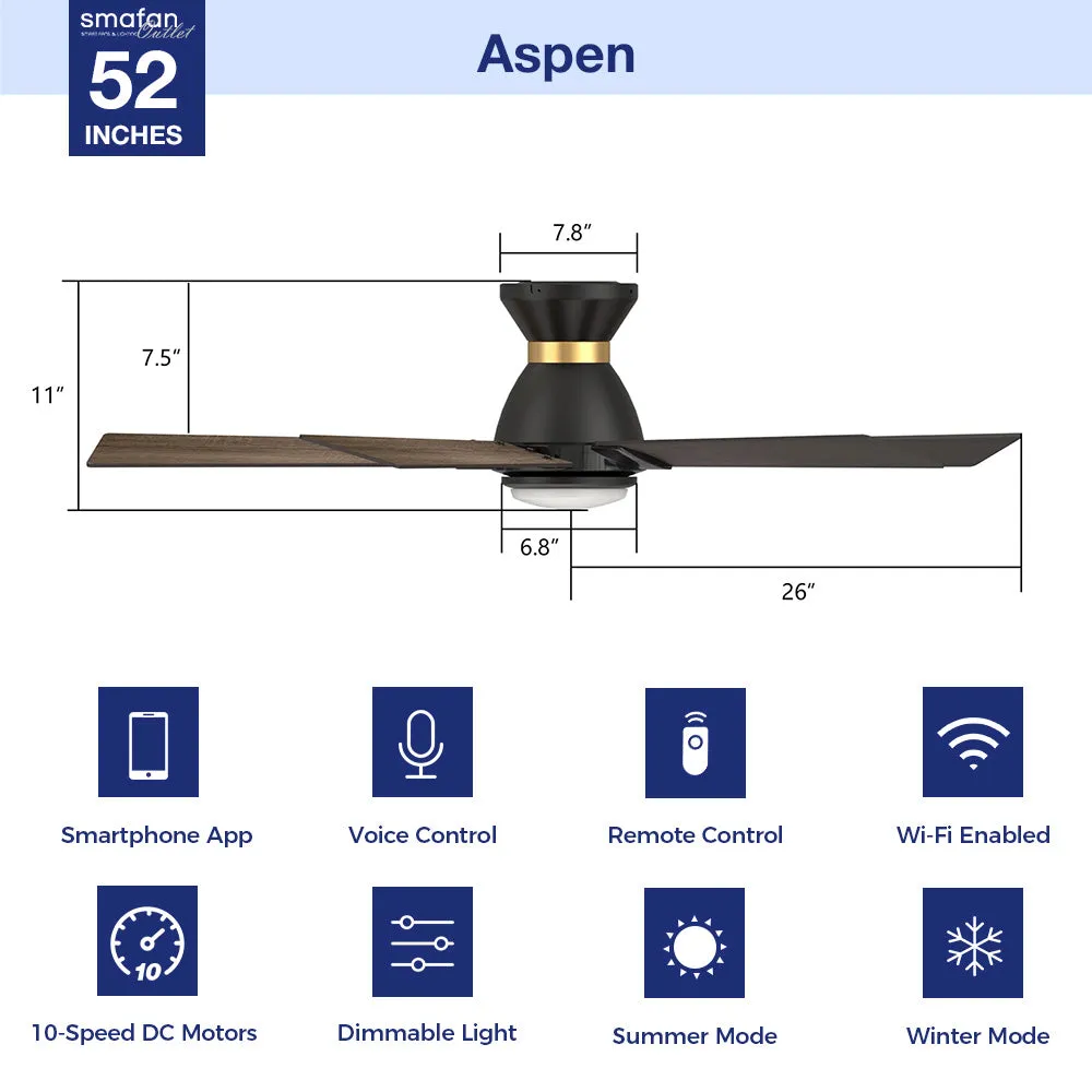 Aspen Low Profile Outdoor/Indoor Smart Ceiling Fan with LED Light 52”