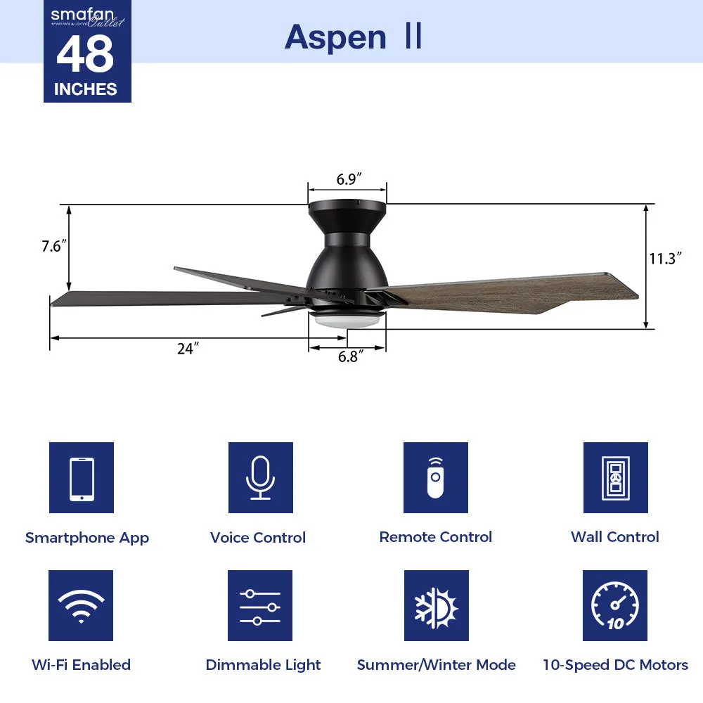 Aspen Ⅱ Low Profile Smart Fan with Light Remote Outdoor/indoor 48"