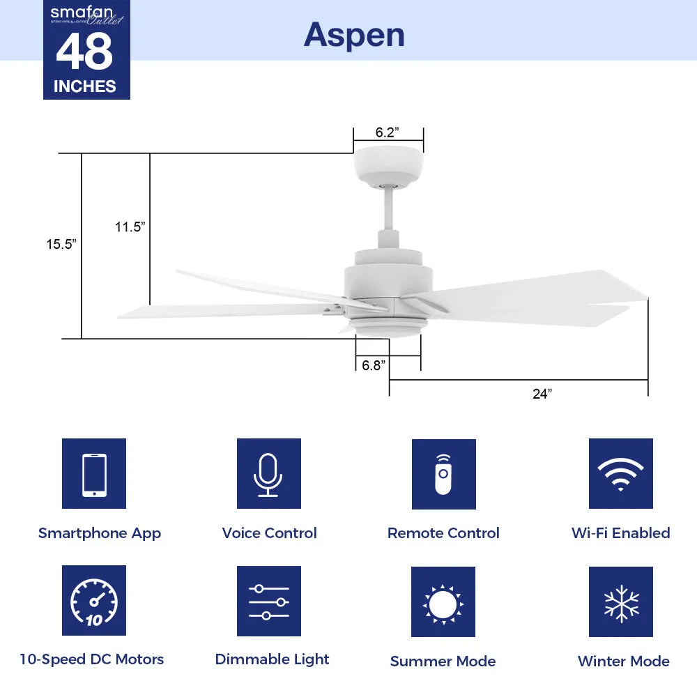 Aspen Smart Ceiling Fan with LED Light and Remote Outdoor/Indoor 48"
