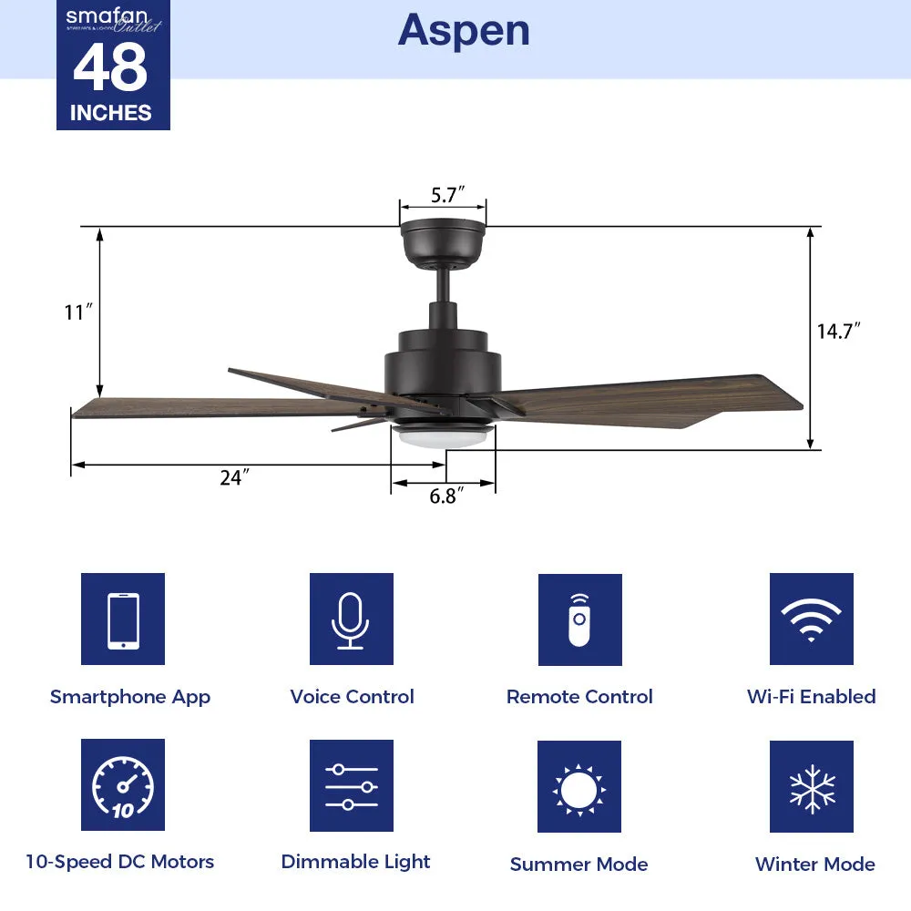Aspen Smart Ceiling Fan with LED Light and Remote Outdoor/Indoor 48"