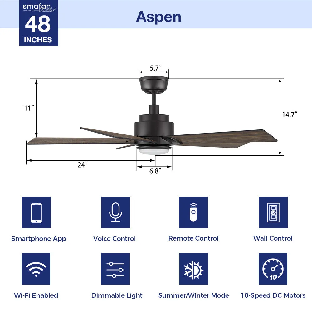 Aspen Ⅱ Smart Ceiling Fan with LED Light and Remote Outdoor/Indoor 48"