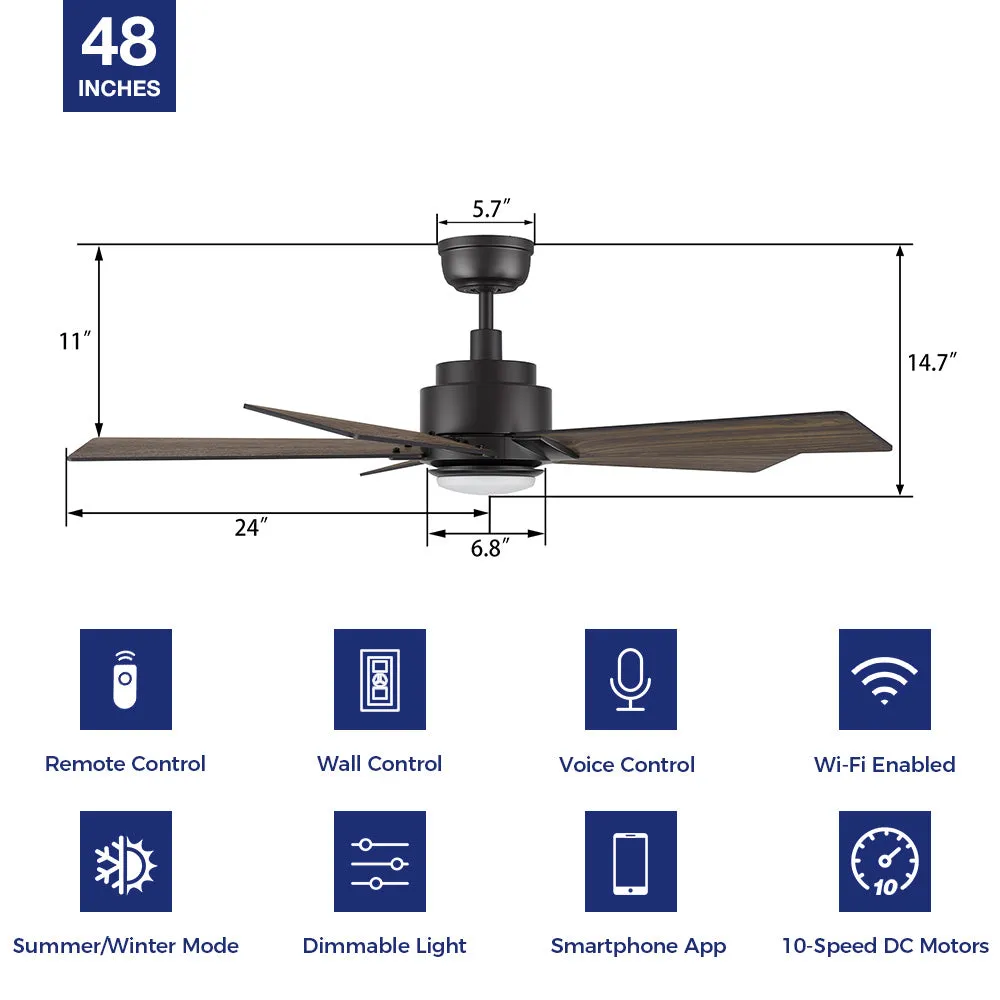 Aspen Ⅱ Smart Ceiling Fan with LED Light and Remote Outdoor/Indoor 48"