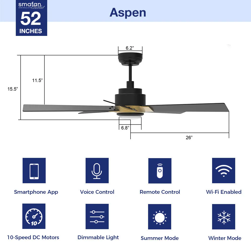 Aspen Smart Ceiling Fan with LED Light and Remote Outdoor/Indoor 52"