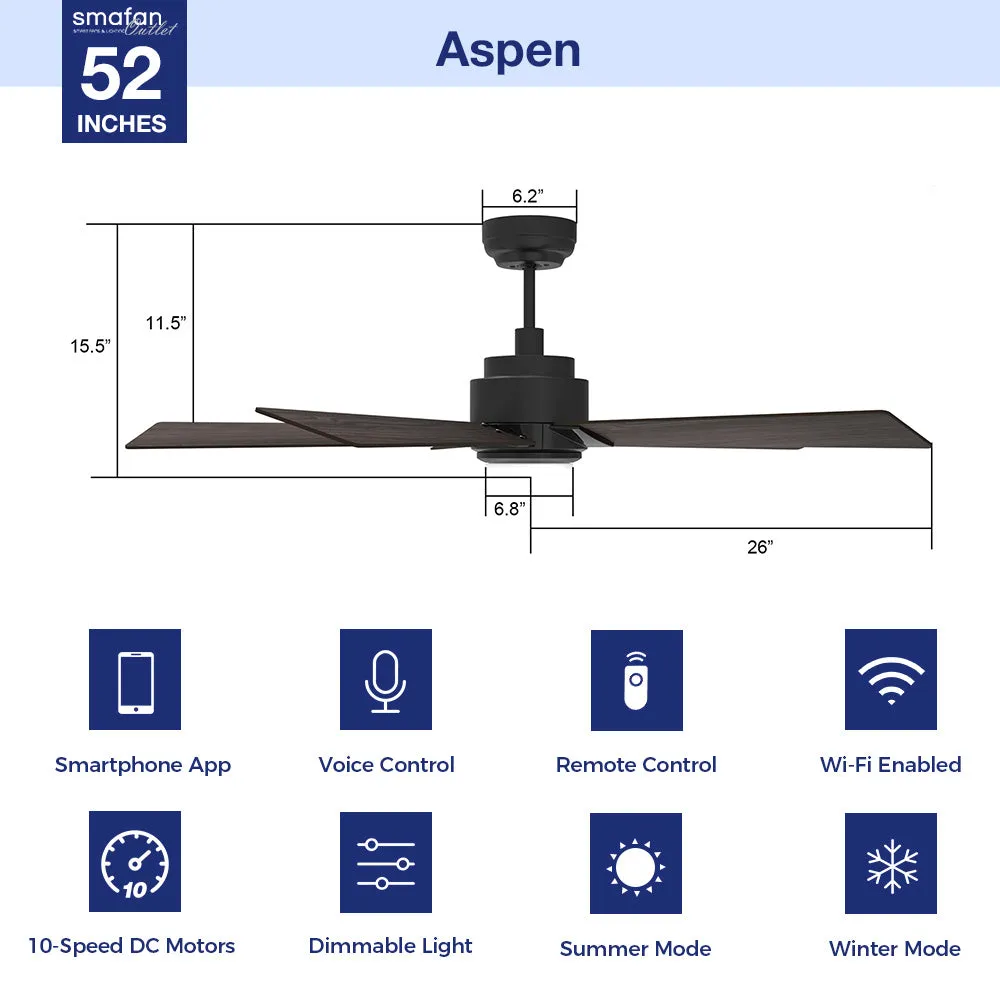 Aspen Smart Ceiling Fan with LED Light and Remote Outdoor/Indoor 52"