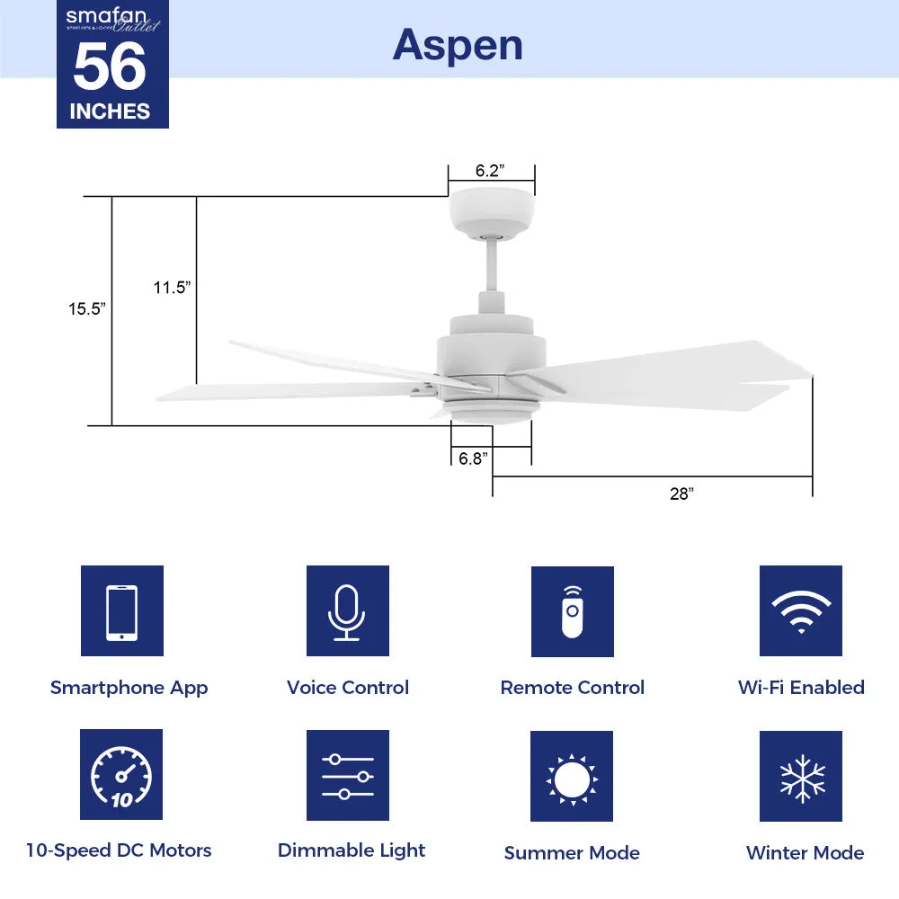 Aspen Smart Ceiling Fan with LED Light and Remote Outdoor/Indoor 56"
