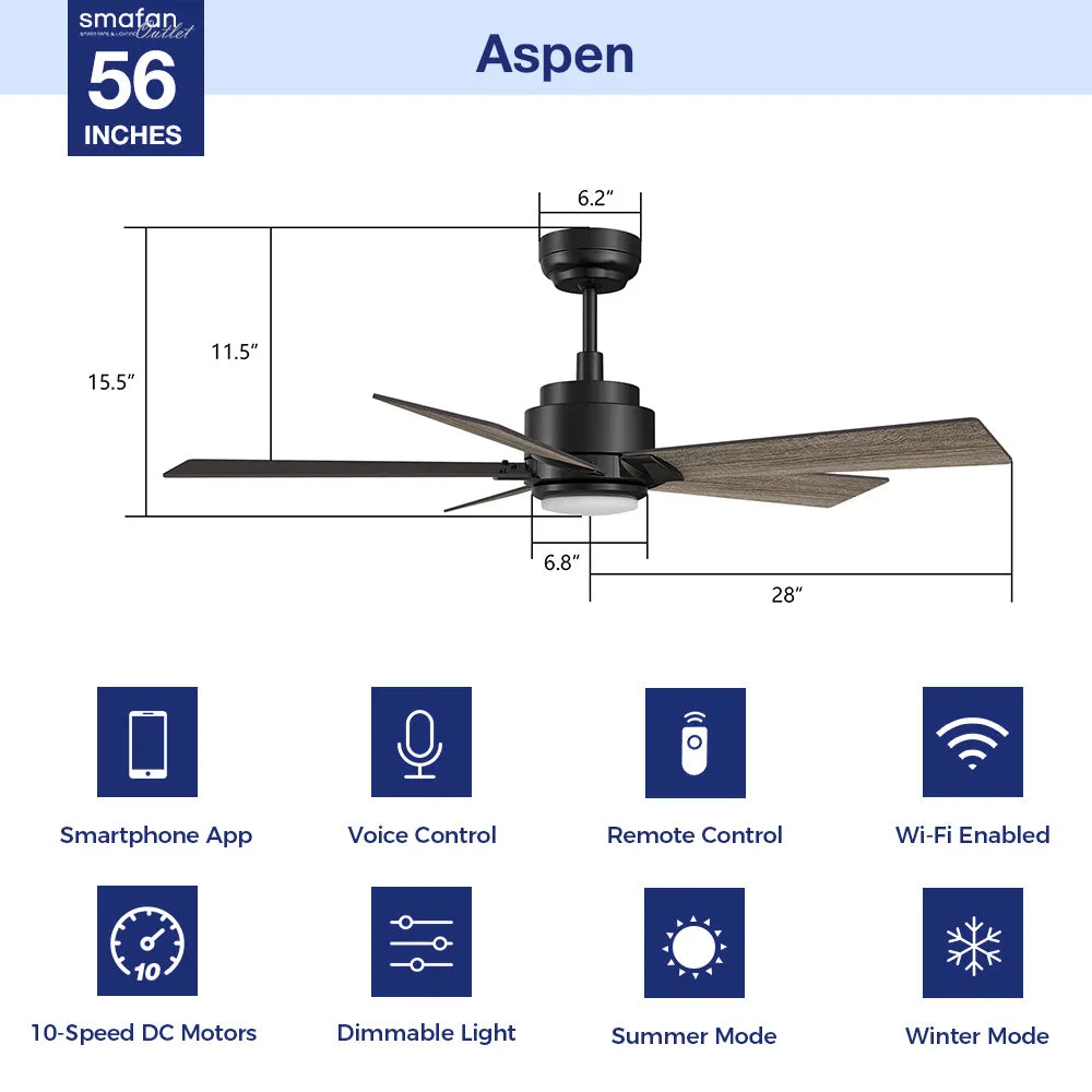 Aspen Smart Ceiling Fan with LED Light and Remote Outdoor/Indoor 56"