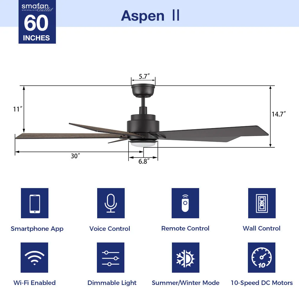 Aspen Ⅱ Smart Ceiling Fan with LED Light Remote Outdoor/Indoor 60"