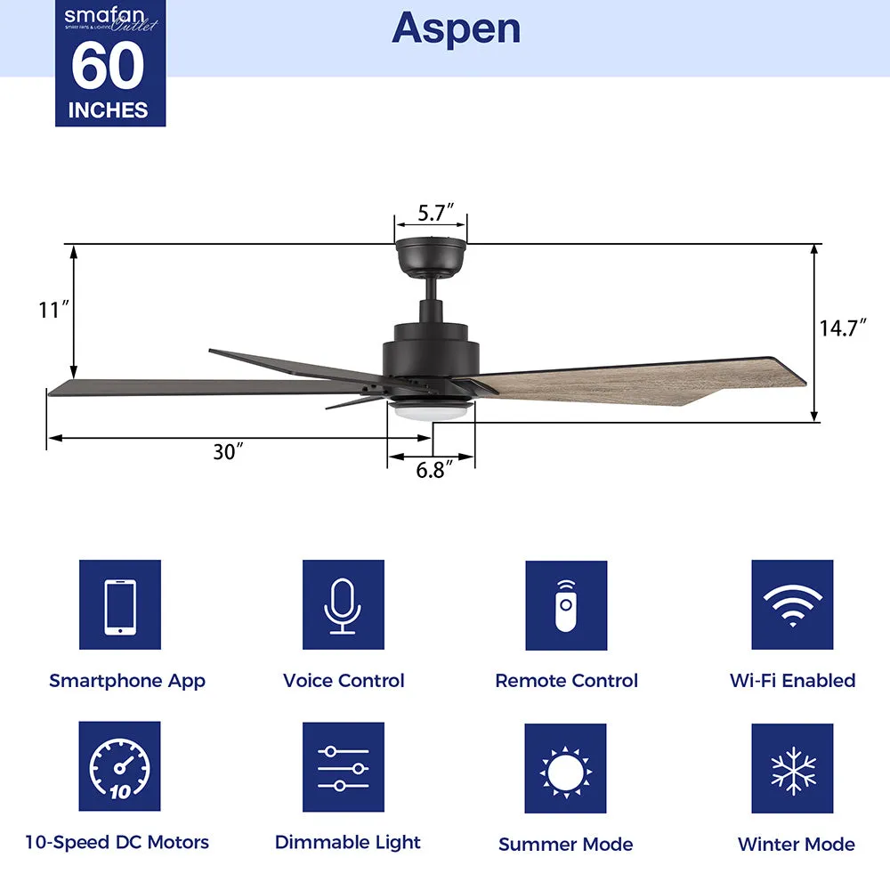 Aspen Smart Ceiling Fan with LED Light Remote Outdoor/Indoor 60"