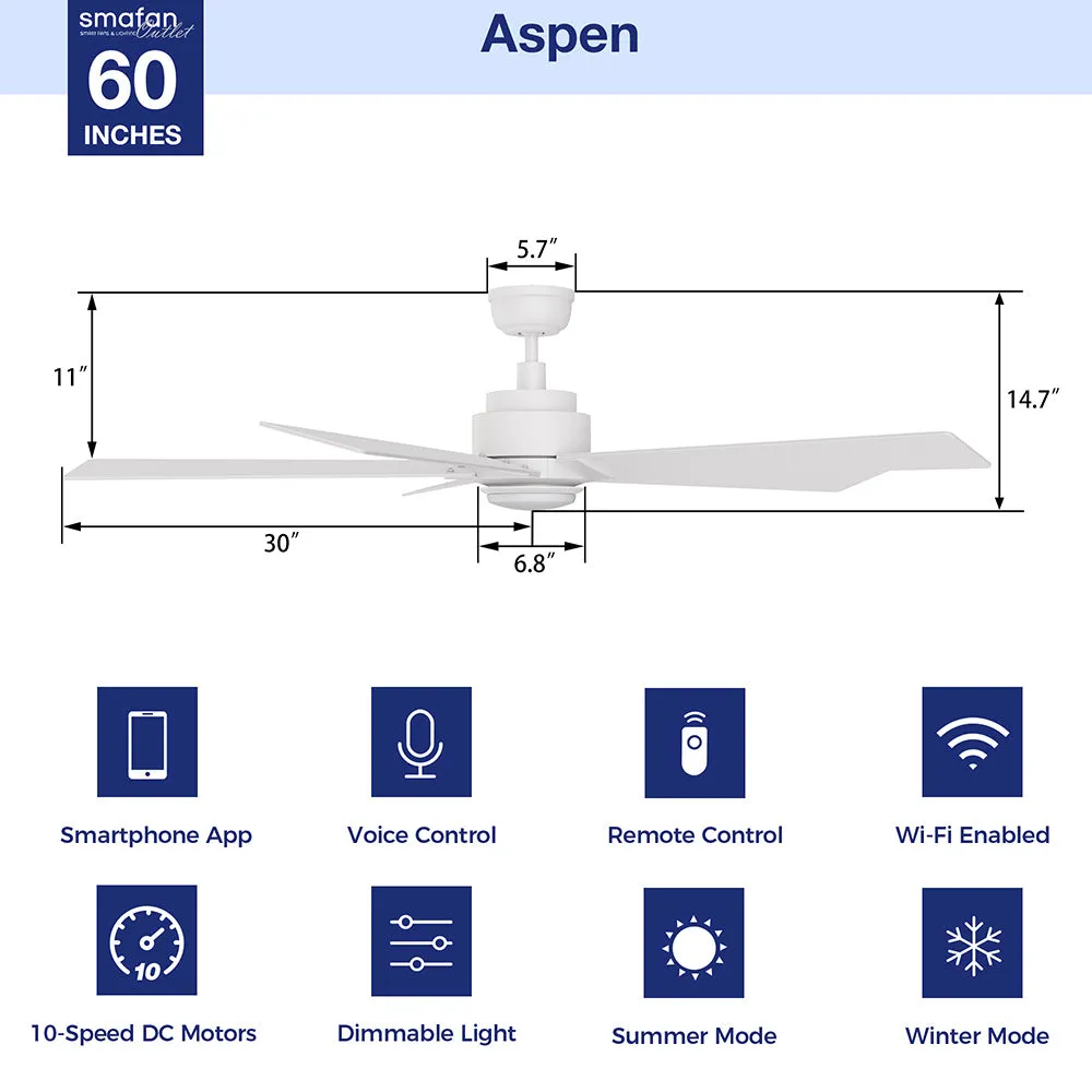 Aspen Smart Ceiling Fan with LED Light Remote Outdoor/Indoor 60"