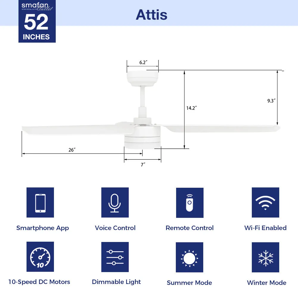 Attis 52 inch Smart Ceiling Fan with Integrated LED Light and Remote