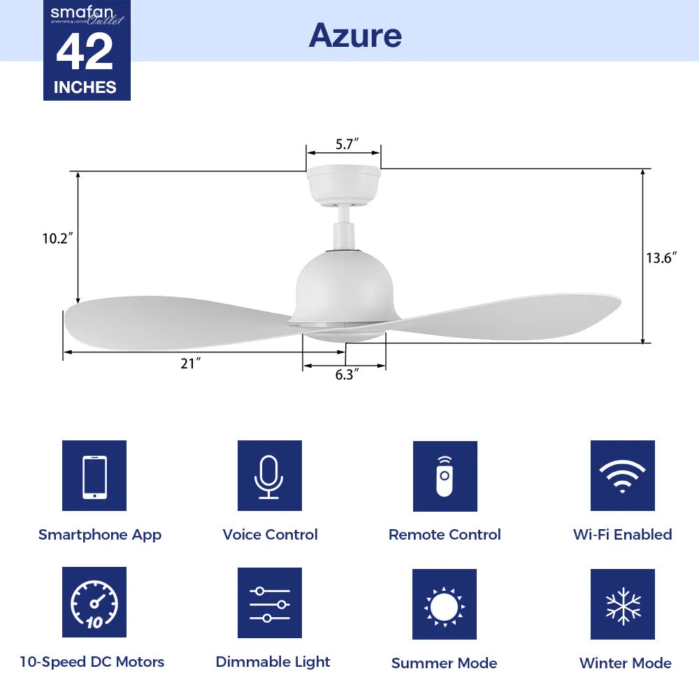 Azure Modern Smart Ceiling Fan with LED light and Remote 42 inch
