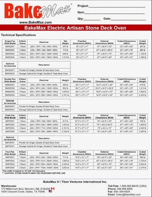 Bakemax Electric Artisan Stone Deck Ovens 1 Pan Wide, 1 to 4 decks