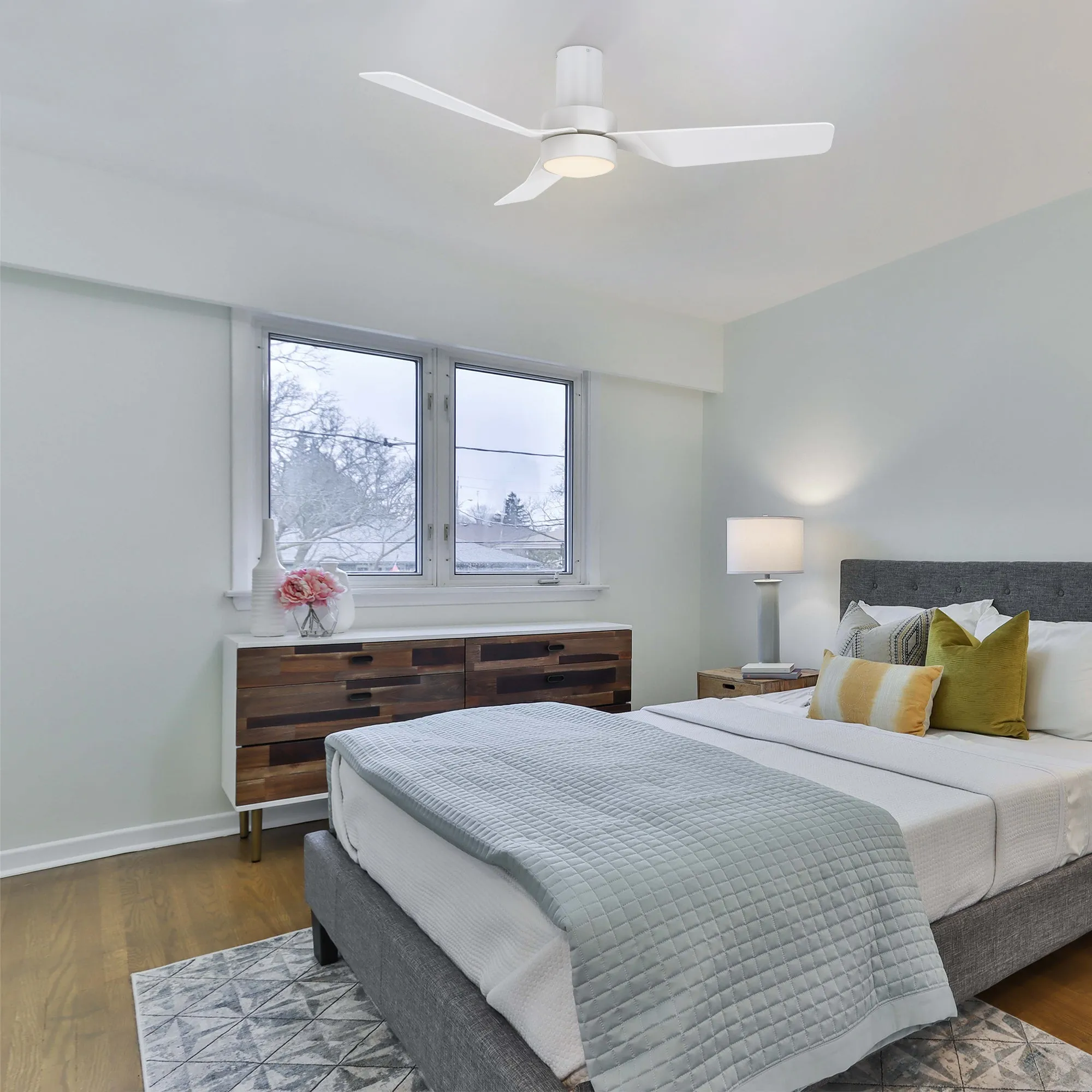 Barnet Flush Mount Smart Ceiling Fan with LED Light and remote 44 inch