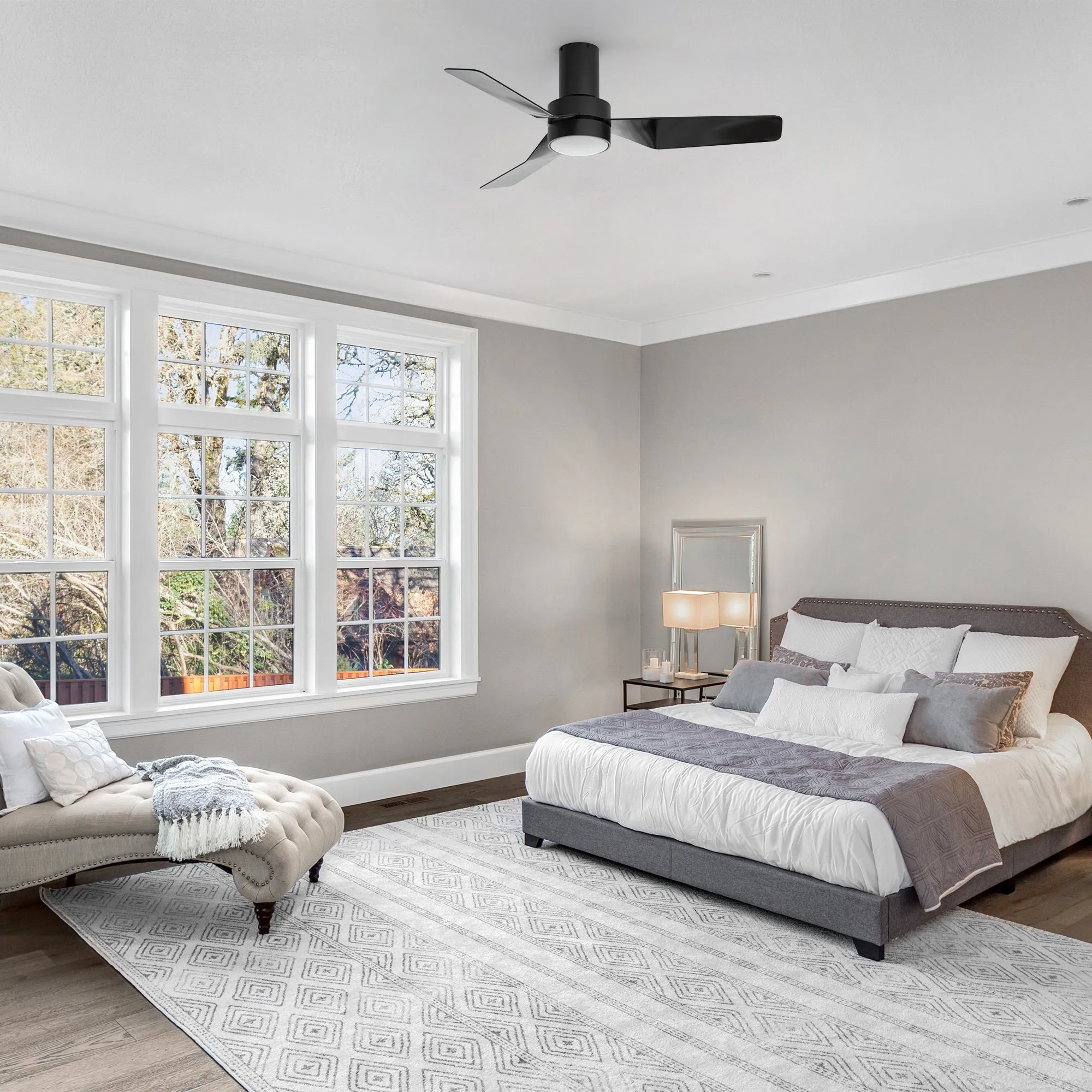 Barnet Flush Mount Smart Ceiling Fan with LED Light and remote 44 inch