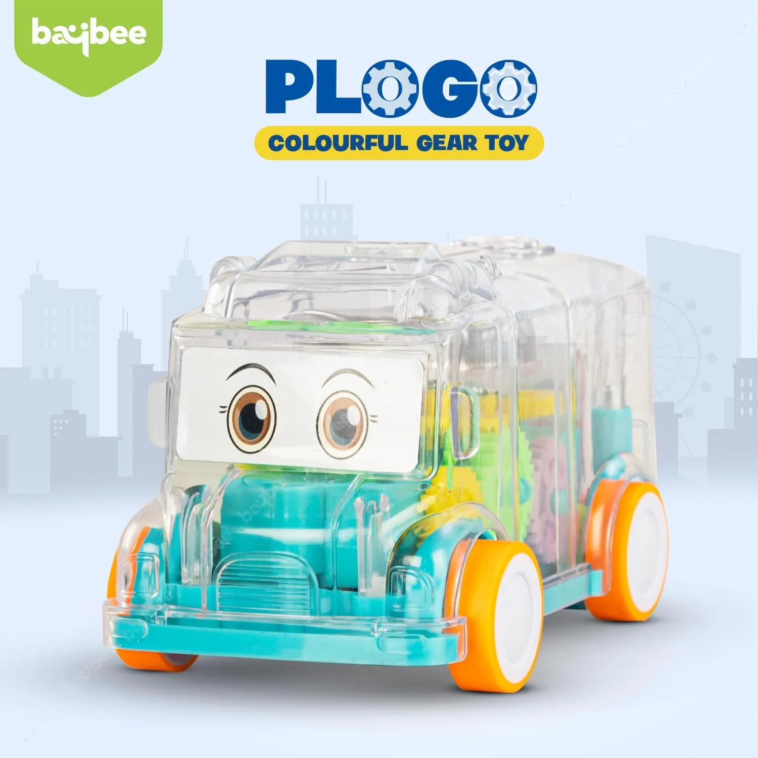 BAYBEE Transparent 360° Gear Rotating Mini Bus Vehicle Toys for Kids with Colourful Led Light & Sound Toy for Toddlers | Gear Friction Birthday Gift Toy for Kids 1-10 Years Boys & Girls (Green)