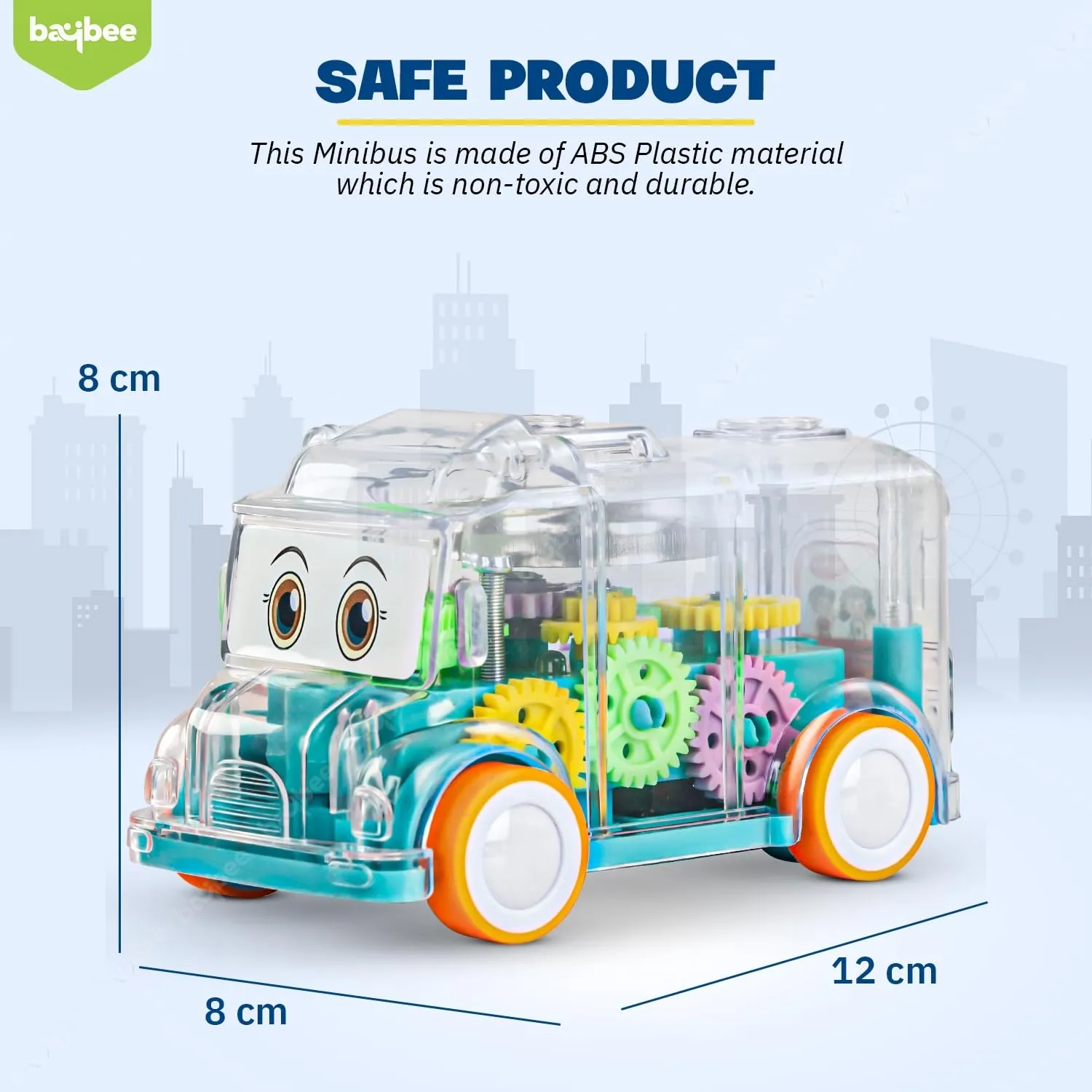 BAYBEE Transparent 360° Gear Rotating Mini Bus Vehicle Toys for Kids with Colourful Led Light & Sound Toy for Toddlers | Gear Friction Birthday Gift Toy for Kids 1-10 Years Boys & Girls (Green)