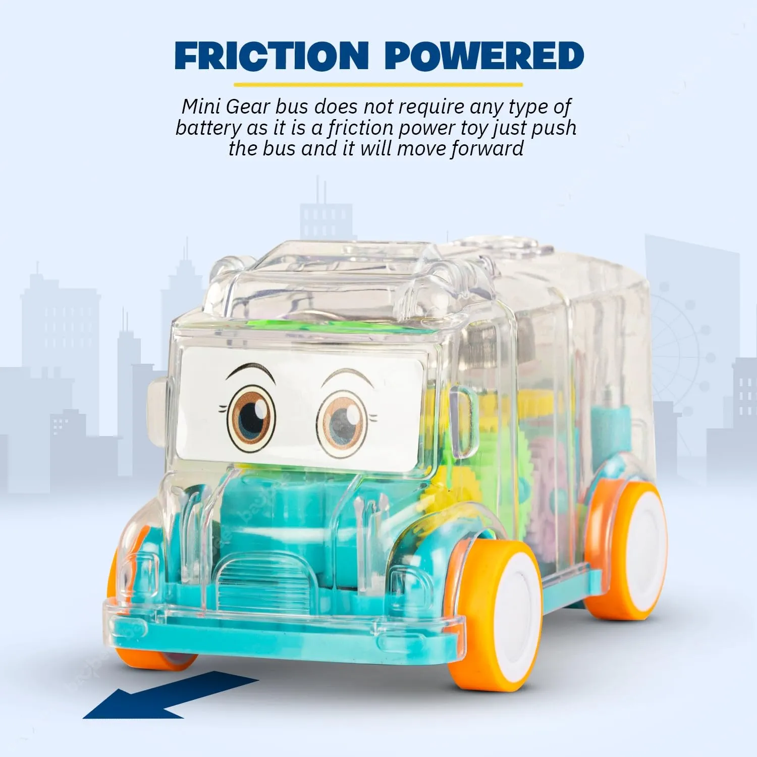 BAYBEE Transparent 360° Gear Rotating Mini Bus Vehicle Toys for Kids with Colourful Led Light & Sound Toy for Toddlers | Gear Friction Birthday Gift Toy for Kids 1-10 Years Boys & Girls (Green)